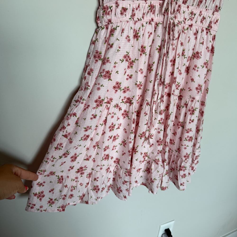 Blu Pepper Dress Women Medium Pink Tie Front Cottagecore Floral Mini Tiered Boho - Picture 4 of 9